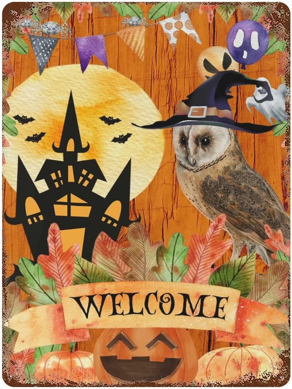 Outdoor Hunting House - Vintage Halloween metalen blikken bord Welkom